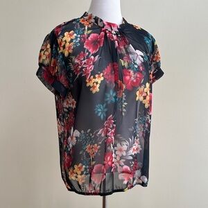 Sweet Pea by Stacy Frati Black Floral Sheer Blouse